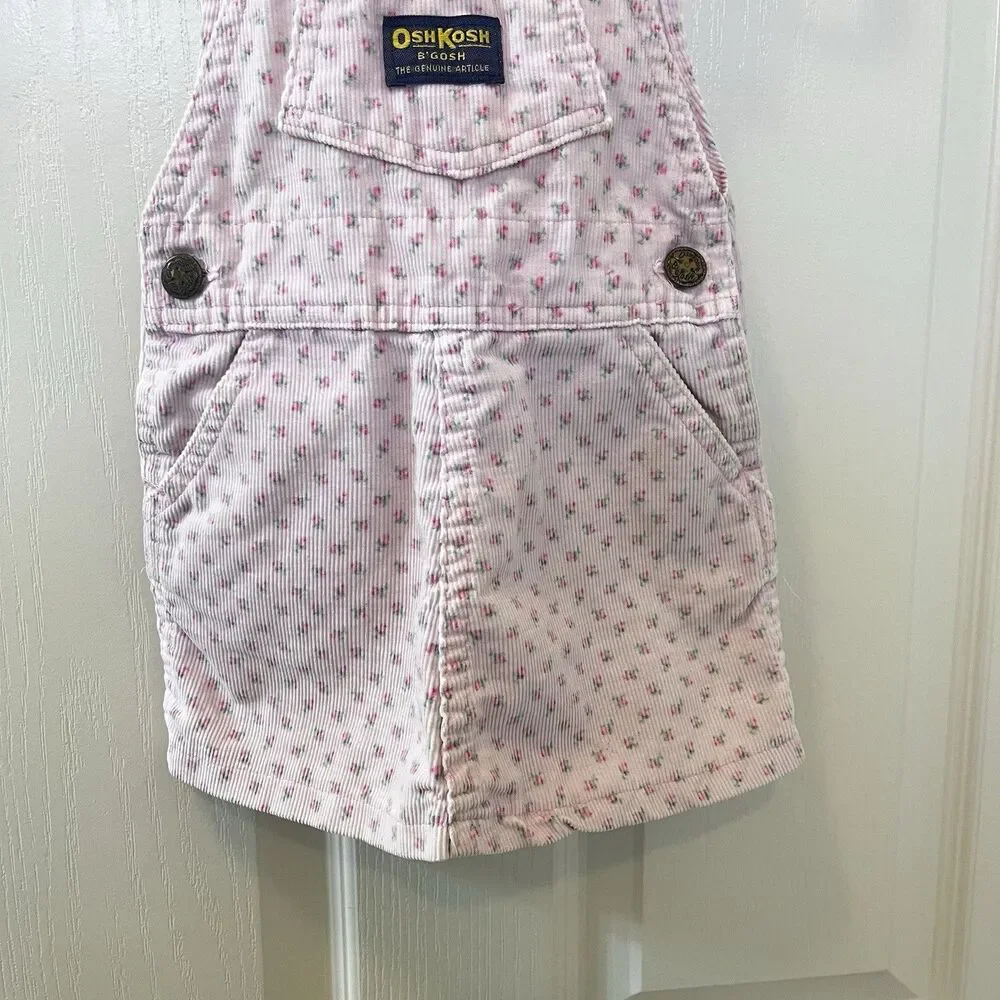 Vintage Oshkosh B'gosh Pink Rosebuds Corduroy Overall Dress Jumper Girls
